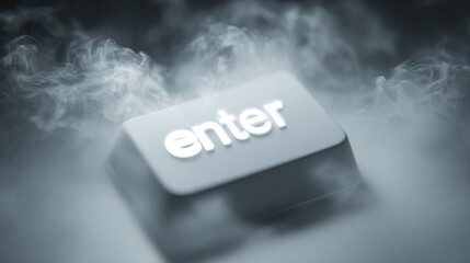 Glowing Enter Key with Smoke on Gradient Background for UI/UX Design