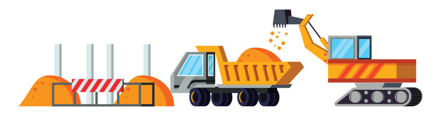 Construction site with excavator and dump truck machinery © Ataullah Akram
