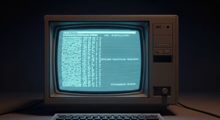Vintage CRT monitor displaying glowing data in a dark environment