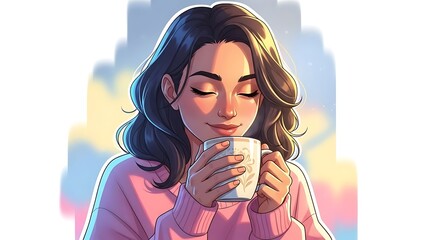 Obraz premium A young woman holding a mug, enjoying a moment of peace