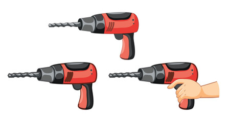 Three Red Power Drills on White Background power tool