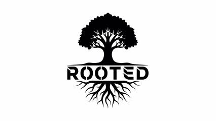 Tree Silhouette with Visible Roots and Text.
