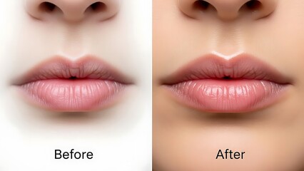 Close-up comparison showcasing lip enhancement results before and after cosmetic procedure