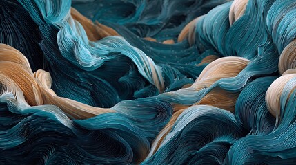 Abstract blue and beige wavy patterns slowly climbing, dynamic digital art background, vibrant colors, fluid motion, modern design element