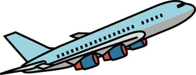 Fototapeta premium Vector, illustration, of, a, commercial, airplane, taking, off, into, the, sky, aviation, travel, transport, flight, aircraft, jet, passenger, airline, icon.