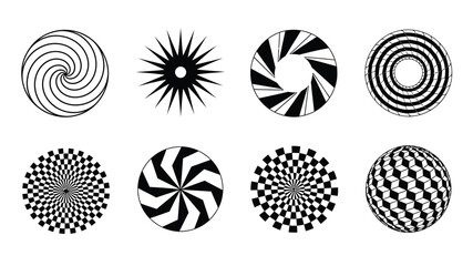 A collection of black and white circular optical illusions in a grid layout