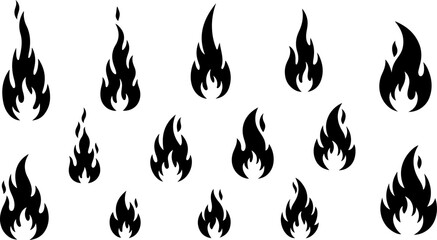 Stylized Flame and Fire Icon Set Vector Collection