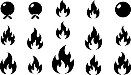 Stylized Flame and Fire Icon Set Vector Collection