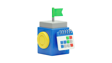 3D Calendar with Flag and Button Icon - Schedule Concept