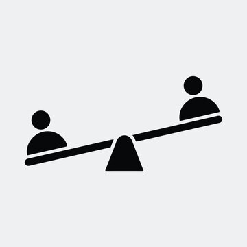 Silhouette of unequal people balancing on a seesaw weight scale vector illustration