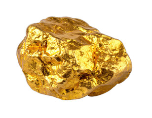 Close-up of a large, irregular-shaped gold nugget, glowing with a bright, metallic luster