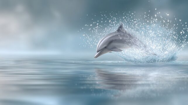   A dolphin leaping from the sea, its head above water as it splashes