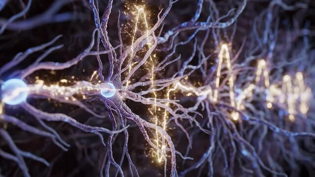 Slow motion simulation of delicate microscopic neural synapses firing electrical impulses creating a smooth propagating biological wave pattern organic, wave pattern, network