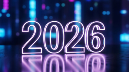 Glowing Neon 2026 New Year Background with Modern Digital Light Effect