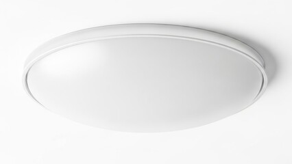 Obraz premium White oval ceiling light fixture with smooth surface and thin edge, flush mounted, modern design isolated on white background