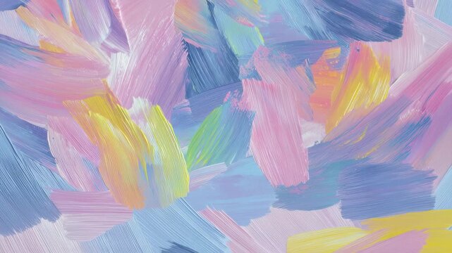 Colorful brush strokes create an abstract design with different shades blending together in random patterns on a canvas