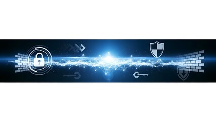 A futuristic digital illustration of cybersecurity and data protection concepts