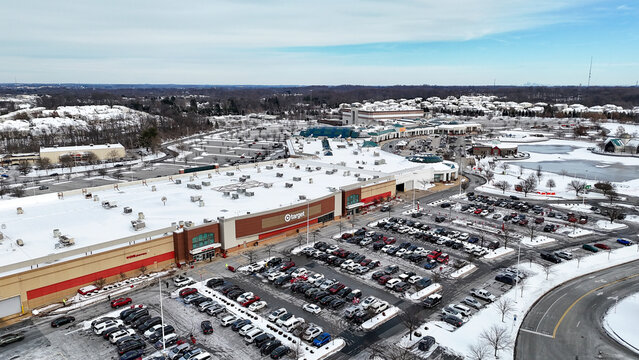 Aerial view of a Target store after snow at Brandywine Town Center in Wilmington, Delaware