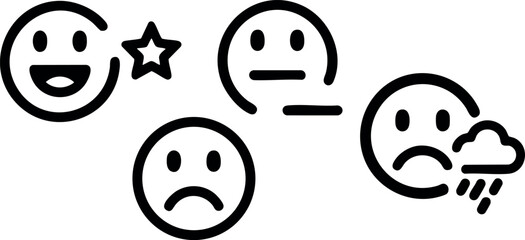 Four emotion faces including happy sad neutral and rainy weather feelings vector 