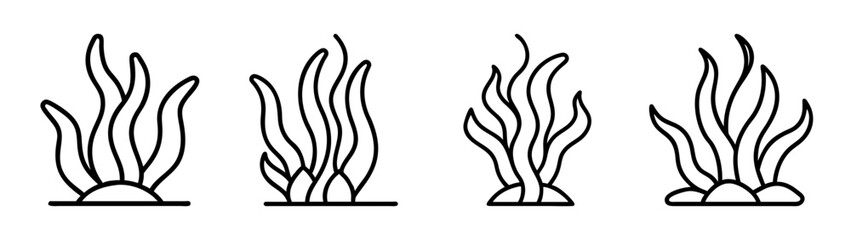 Outline seaweed icons vector set. aquatic plant life illustration