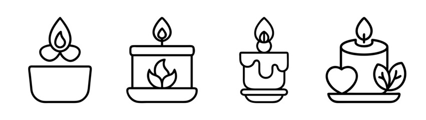 Elegant line art candle icons set for relaxation and celebration