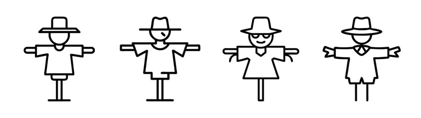 Collection of diverse scarecrow line art icons illustration
