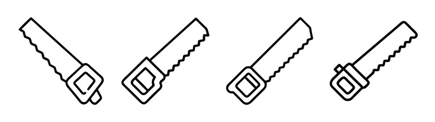 Four simple outline saw icons for construction and woodworking projects