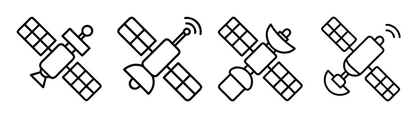 Space satellite icon set for modern global communication technology