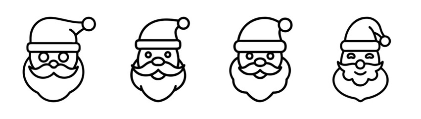 Christmas santa claus head icons, festive holiday vector set