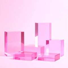 A vibrant pink sculpture featuring three distinct shapes: a smooth sphere, a tall, angular prism, and a flowing, curved form, all harmoniously arranged.