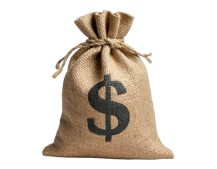 Isolated burlap sack tied shut at the top with a large dollar sign