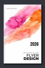 Watercolor booklet flyer colourful cover template on white background	