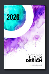 Watercolor booklet flyer colourful cover template on black background	