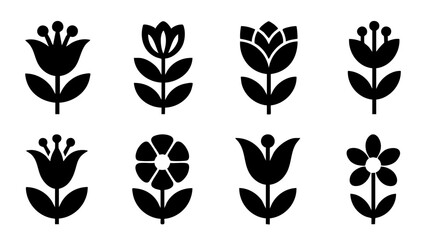 Black floral vector elements for scandinavian style branding, Simple organic plant and flower icons in flat vector style © Dream Graphics