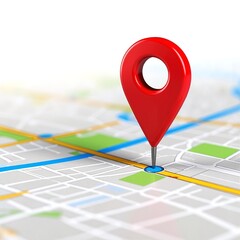 A vibrant red pin is prominently placed on a detailed map, highlighting a specific location amidst intricate streets and landmarks.