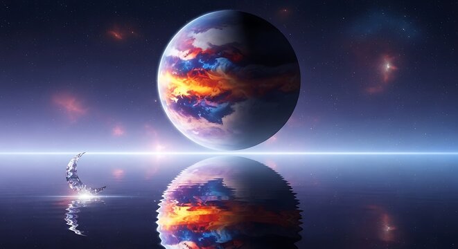 Vibrant planet in outer space environment.