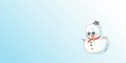 A cute 3d cartoon snowman with a happy smile, carrot nose, red hat, and scarf celebrates the winter holiday season in this festive Christmas greeting card vector illustration