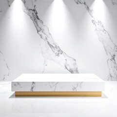Elegant white marble surface featuring intricate veining, complemented by a luxurious gold base that adds a touch of sophistication and glamour.