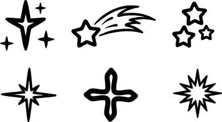 Various black star shapes and shooting star vector illustration simple design 