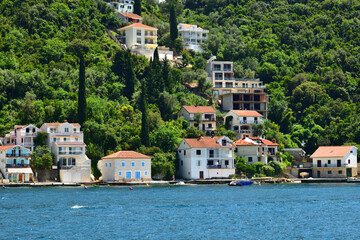 Houses on the coast in the Bay of Kotor in Montenegro,