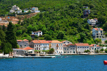 Houses on the coast in the Bay of Kotor in Montenegro,
