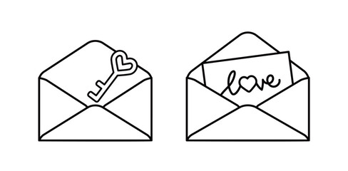Valentine Heart Envelope Children's Coloring Pages and Templates.
Love Letter Envelope with Heart Outline Set.
Romantic Mail Envelope with Heart Symbol Clipart.