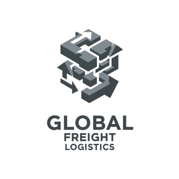 Global Freight Logistics 3D Arrows Logo Design.
