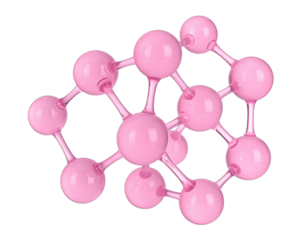 Pink, 3D rendered, molecular structure isolated on a black background, science concept