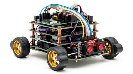 Robot car with electronic components and wires