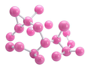 Pink molecular model with spheres and bonds, illustrating chemical structure on black
