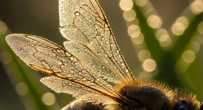 Close-up of bee insect wings.