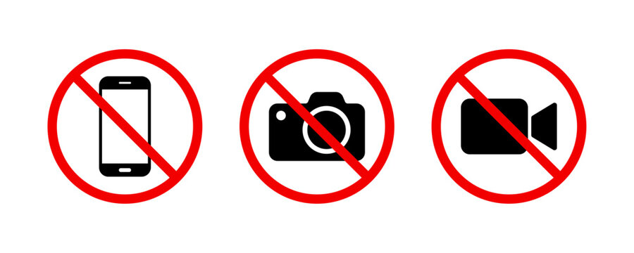 No phone, no camera, no video recording allowed icons