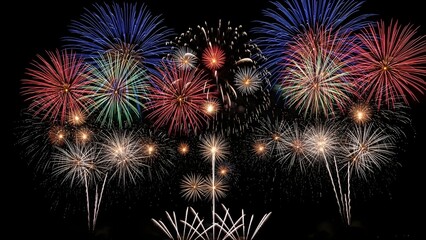 Vibrant fireworks display in the night sky