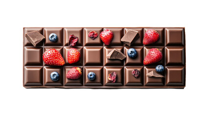Chocolate bar with berries on a transparent background